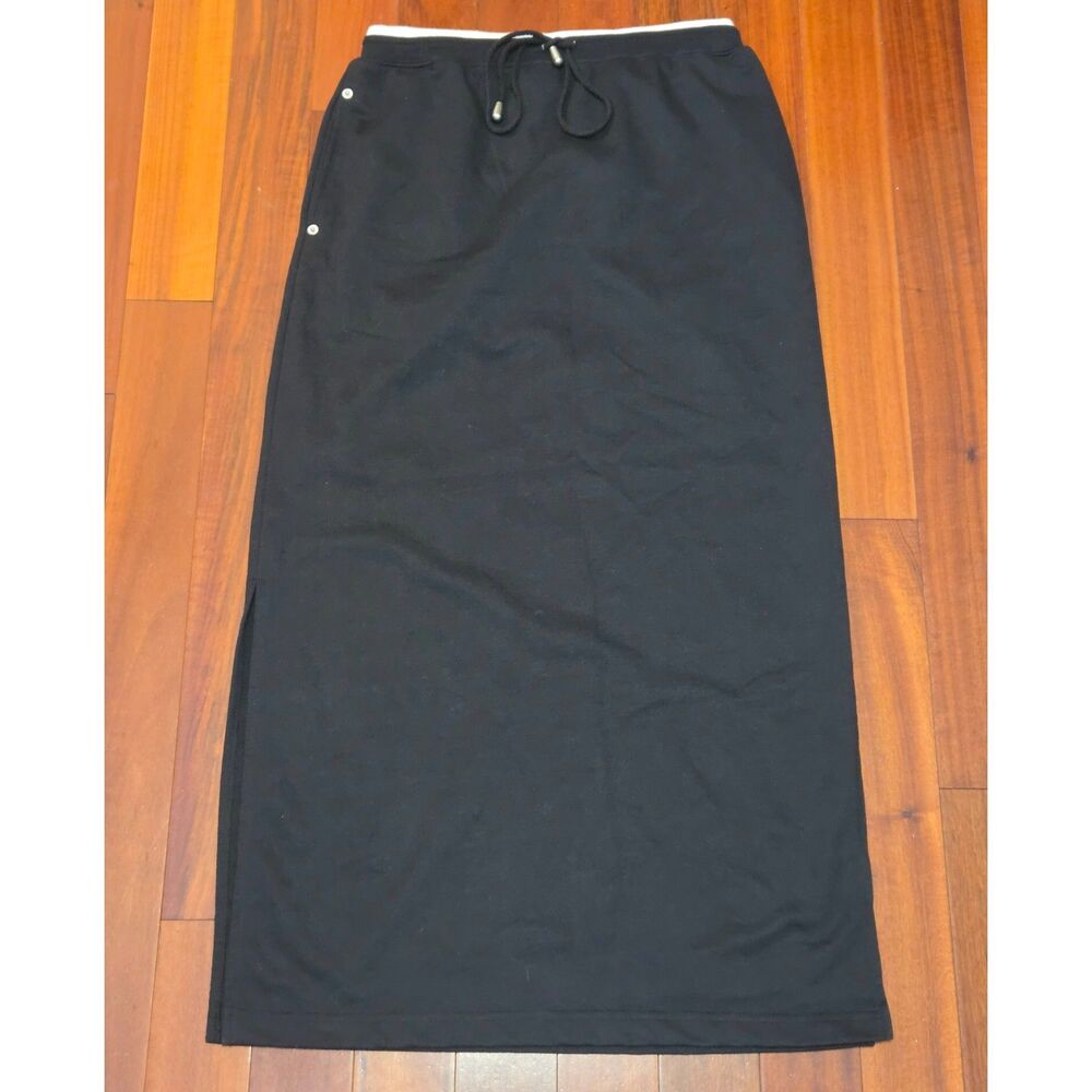 Vintage 90s Koret Black Maxi S Skirt Drawstring Jersey Knit Pockets Goth Grunge